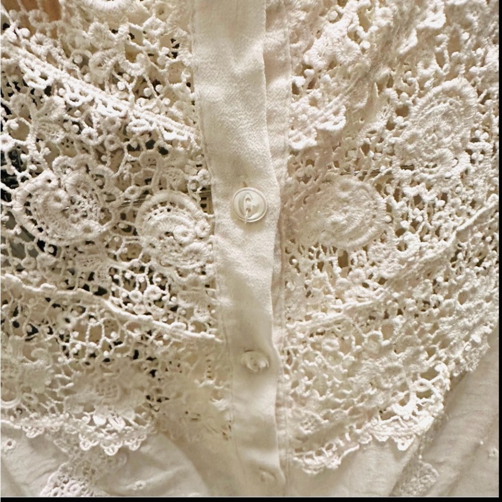 REBECCA TAYLOR CROCHET LACE EYELET PEPLUM TOP MOCK NECK COQUETTE GIRL size 4 - Picture 7 of 11